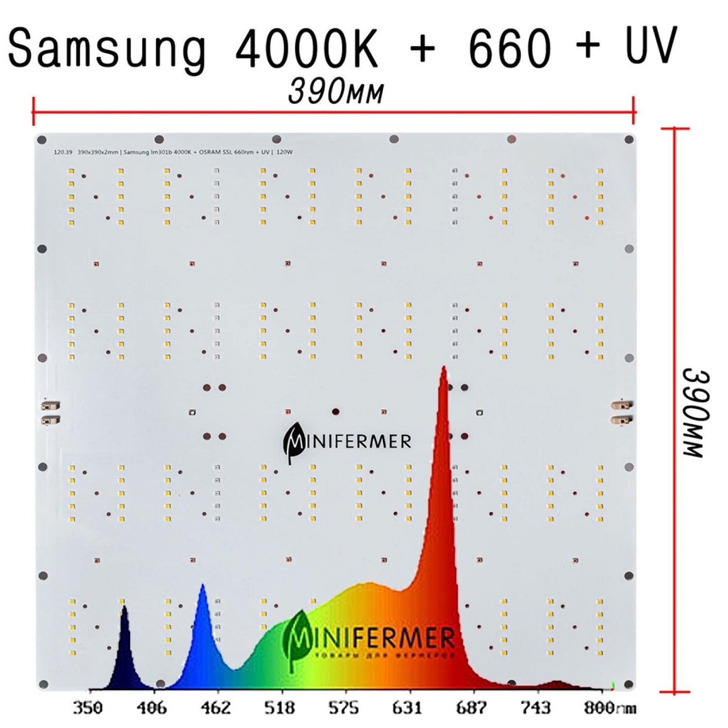 120.39*39 Ultra Quantum board Samsung lm301b 4000K + Osram Oslon 3.24 660nm + LG UV 380nm + 660nm 3030